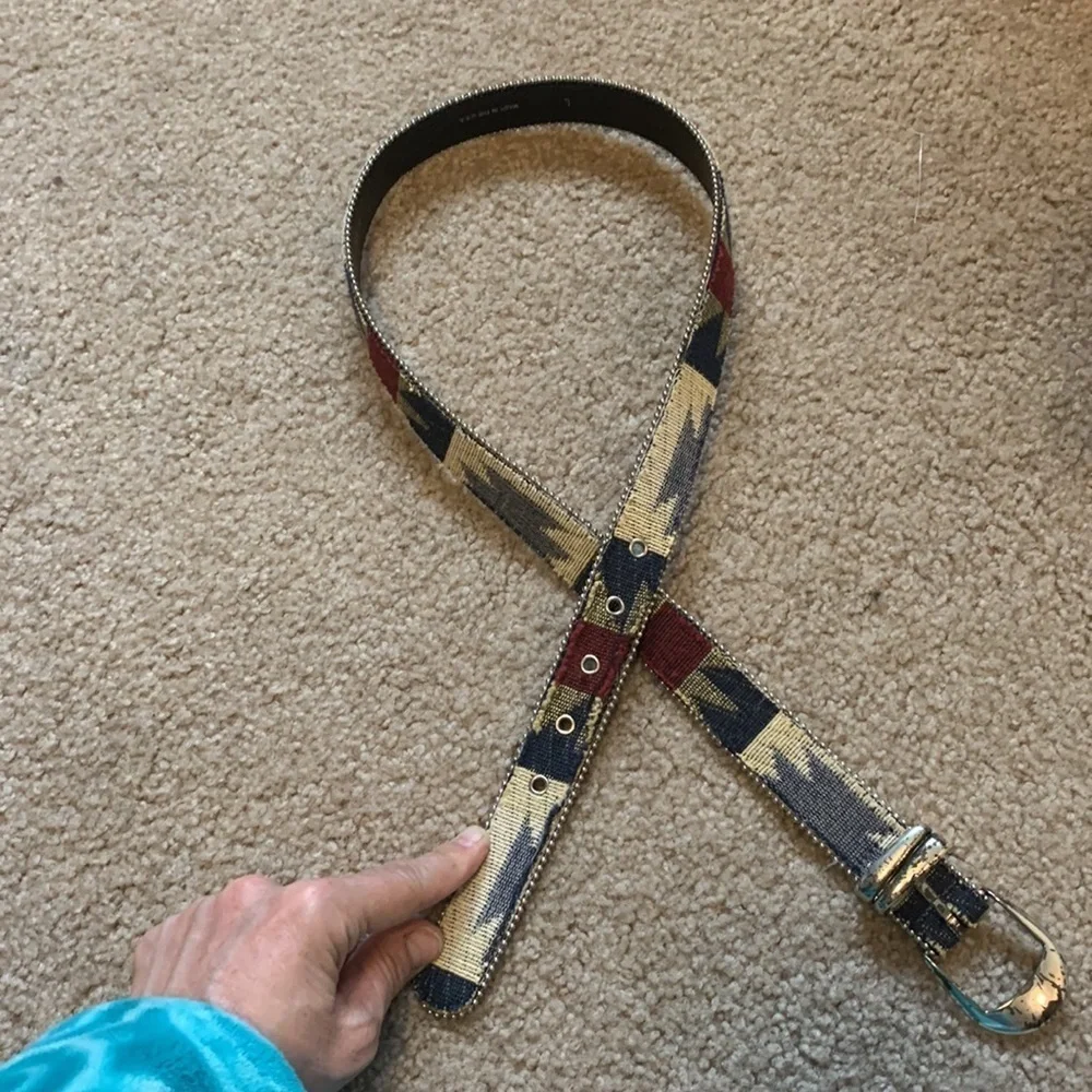 VTG Artisan Crafted Silver & Western  Navajo Aztec Womens Belt Embroidered 31-35 - Picture 2 of 12